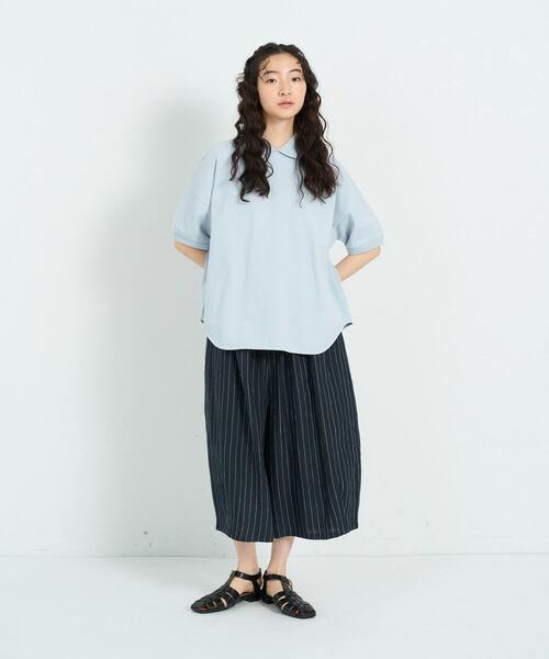 conges payes ADIEU TRISTESSE(コンジェ ペイエ アデュートリステス)の「シャツテールポロ(Tシャツ/カットソー・レディース・グリーン/ライトグレー/ストライプ・FREE)」の4枚目の写真