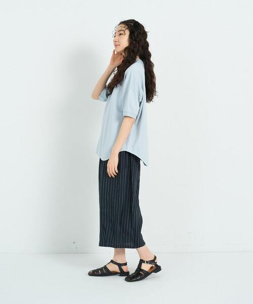 conges payes ADIEU TRISTESSE(コンジェ ペイエ アデュートリステス)の「シャツテールポロ(Tシャツ/カットソー・レディース・グリーン/ライトグレー/ストライプ・FREE)」の5枚目の写真