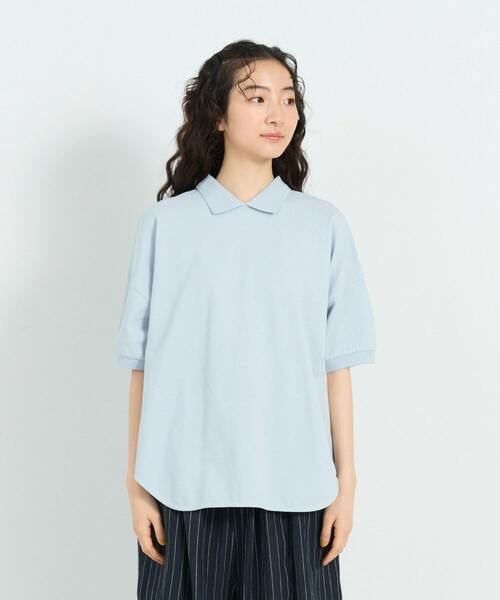 conges payes ADIEU TRISTESSE(コンジェ ペイエ アデュートリステス)の「シャツテールポロ(Tシャツ/カットソー・レディース・グリーン/ライトグレー/ストライプ・FREE)」の7枚目の写真