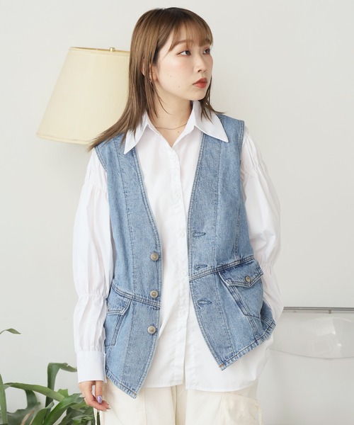 SOMETHING（サムシング）の「SOMETHING/サムシング SO DENIM VEST デニムベスト（ベスト・レディース・ブルー/インディゴブルー・FREE）」の2枚目の写真