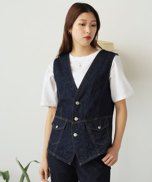 SOMETHING（サムシング）の「SOMETHING/サムシング SO DENIM VEST デニムベスト（ベスト・レディース・ブルー/インディゴブルー・FREE）」の11枚目の写真