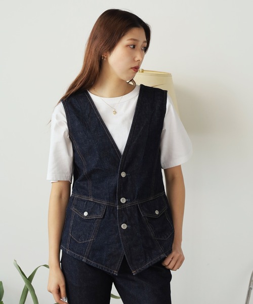 SOMETHING（サムシング）の「SOMETHING/サムシング SO DENIM VEST デニムベスト（ベスト・レディース・ブルー/インディゴブルー・FREE）」の19枚目の写真