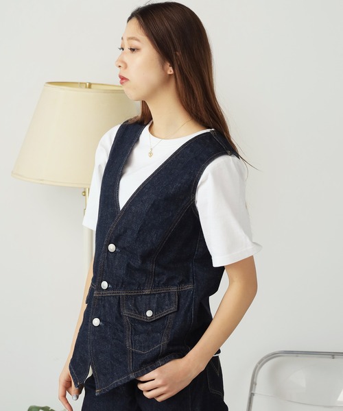 SOMETHING（サムシング）の「SOMETHING/サムシング SO DENIM VEST デニムベスト（ベスト・レディース・ブルー/インディゴブルー・FREE）」の7枚目の写真