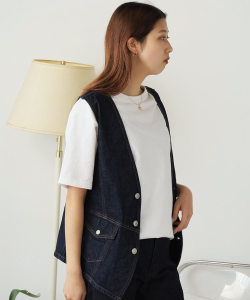 SOMETHING（サムシング）の「SOMETHING/サムシング SO DENIM VEST デニムベスト（ベスト・レディース・ブルー/インディゴブルー・FREE）」の4枚目の写真