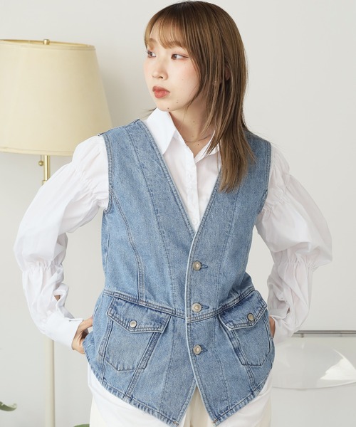 SOMETHING（サムシング）の「SOMETHING/サムシング SO DENIM VEST デニムベスト（ベスト・レディース・ブルー/インディゴブルー・FREE）」の10枚目の写真