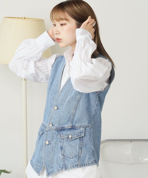 SOMETHING（サムシング）の「SOMETHING/サムシング SO DENIM VEST デニムベスト（ベスト・レディース・ブルー/インディゴブルー・FREE）」の20枚目の写真