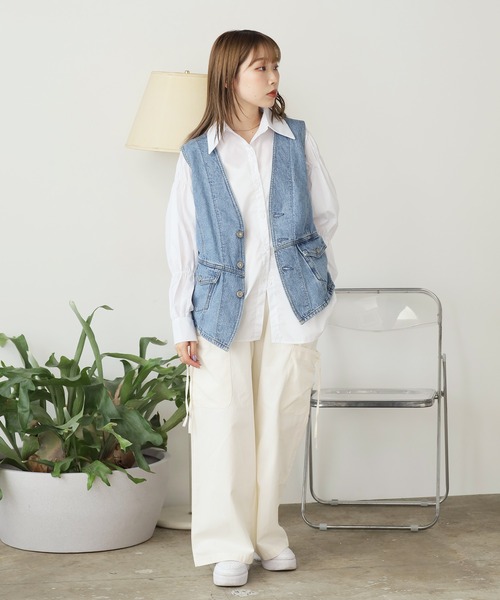 SOMETHING（サムシング）の「SOMETHING/サムシング SO DENIM VEST デニムベスト（ベスト・レディース・ブルー/インディゴブルー・FREE）」の5枚目の写真
