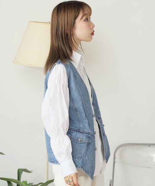 SOMETHING（サムシング）の「SOMETHING/サムシング SO DENIM VEST デニムベスト（ベスト・レディース・ブルー/インディゴブルー・FREE）」の8枚目の写真