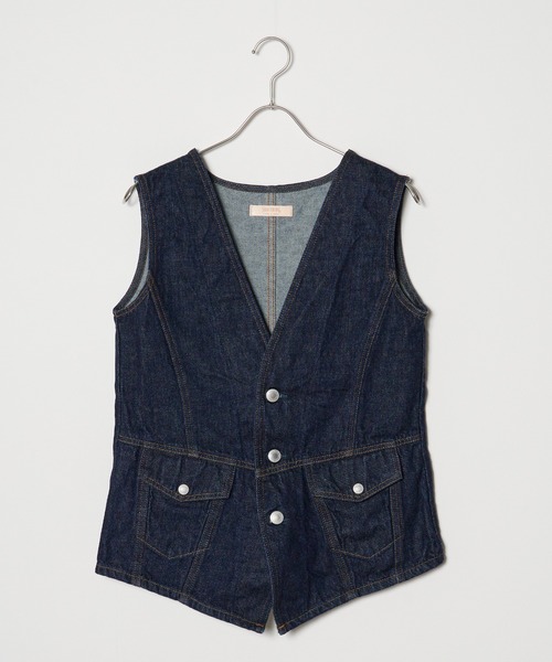 SOMETHING（サムシング）の「SOMETHING/サムシング SO DENIM VEST デニムベスト（ベスト・レディース・ブルー/インディゴブルー・FREE）」の3枚目の写真