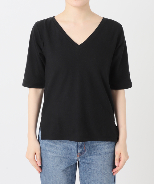 RITA（リタ）の「《NOBLE別注》RITA/リタ スラブVネックT（Tシャツ/カットソー・レディース・ブラック/サックスブルー/ホワイト/ベージュ・FREE）」の17枚目の写真