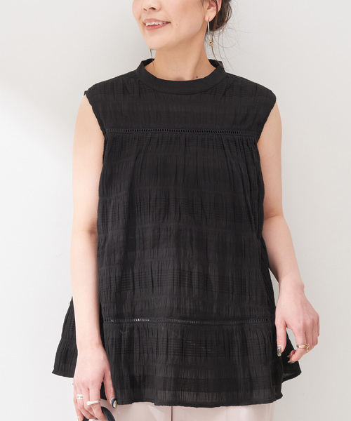 Simplicite（サンプリシテ）の「レースハギシュリンクブラウス（シャツ/ブラウス・レディース・ブラック/ホワイト・FREE）」の2枚目の写真