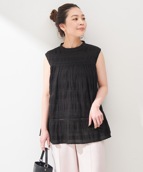 Simplicite（サンプリシテ）の「レースハギシュリンクブラウス（シャツ/ブラウス・レディース・ブラック/ホワイト・FREE）」の7枚目の写真