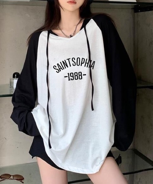 SHEENA(シーナ)の「ロゴプリントラグランフードロンT(Tシャツ/カットソー・レディース・ホワイト×ブラック・M)」の6枚目の写真