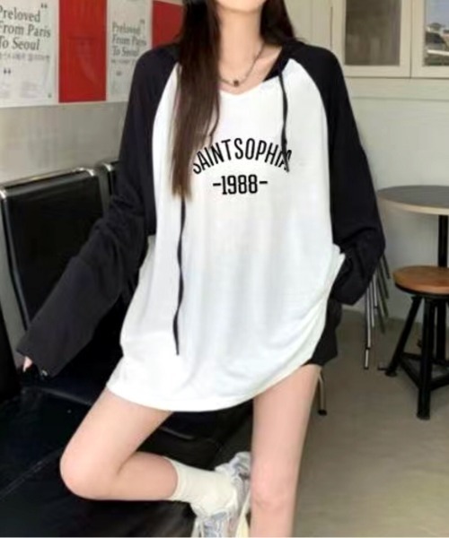 SHEENA(シーナ)の「ロゴプリントラグランフードロンT(Tシャツ/カットソー・レディース・ホワイト×ブラック・M)」の9枚目の写真