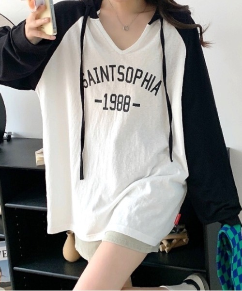 SHEENA(シーナ)の「ロゴプリントラグランフードロンT(Tシャツ/カットソー・レディース・ホワイト×ブラック・M)」の14枚目の写真