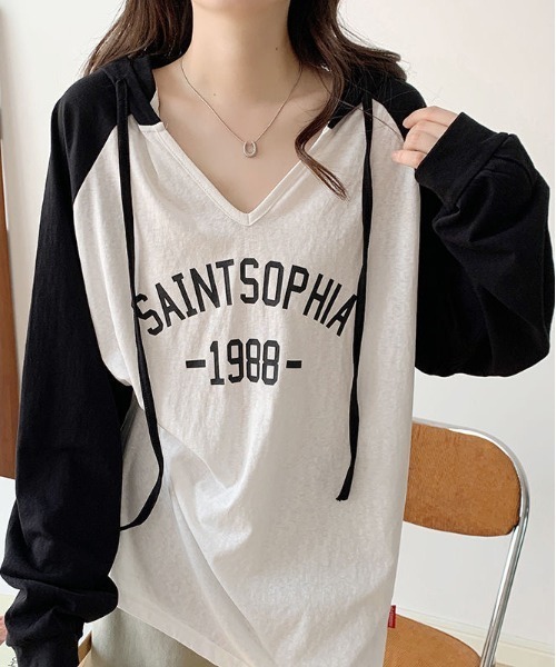 SHEENA(シーナ)の「ロゴプリントラグランフードロンT(Tシャツ/カットソー・レディース・ホワイト×ブラック・M)」の12枚目の写真