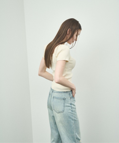 MOCOA'S（モコアズ）の「ラウンドネックリブニットトップス（Tシャツ/カットソー・レディース・ナチュラル/ブラック・FREE）」の18枚目の写真