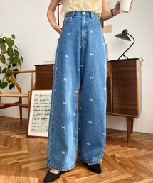 ドット&ハート&リボンプリントデニムパンツ