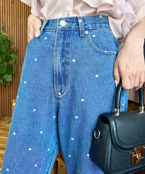 垂れ♡リボンNo.9☆デニム☆ハートのチャーム付き 垂れ♡リボンNo.9☆デニム☆ハートのチャーム付き