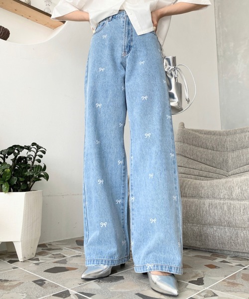 moment+(モーメントプラス)の「ドット&ハート&リボンプリントデニムパンツ(デニムパンツ・レディース・ブルー系その他/ブルー/サックスブルー/ブルー系その他2/ブルー系その他3/ブルー系その他4・S/M/L)」の9枚目の写真