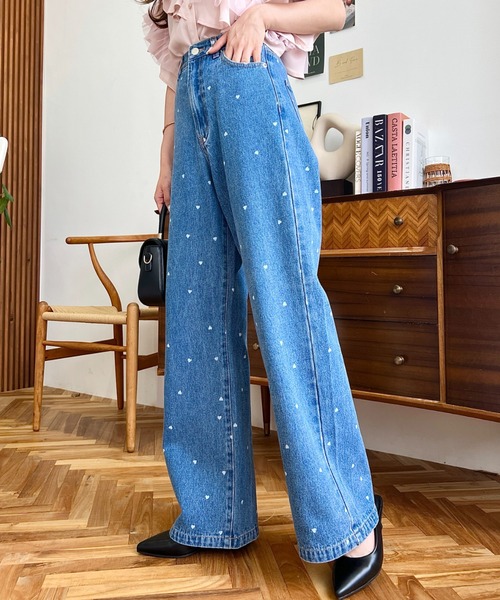 垂れ♡リボンNo.9☆デニム☆ハートのチャーム付き