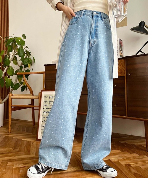 moment+(モーメントプラス)の「ドット&ハート&リボンプリントデニムパンツ(デニムパンツ・レディース・ブルー系その他/ブルー/サックスブルー/ブルー系その他2/ブルー系その他3/ブルー系その他4・S/M/L)」の12枚目の写真