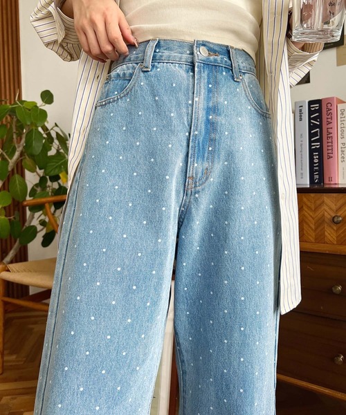 moment+(モーメントプラス)の「ドット&ハート&リボンプリントデニムパンツ(デニムパンツ・レディース・ブルー系その他/ブルー/サックスブルー/ブルー系その他2/ブルー系その他3/ブルー系その他4・S/M/L)」の13枚目の写真