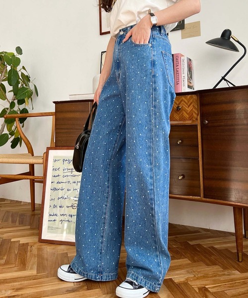 moment+(モーメントプラス)の「ドット&ハート&リボンプリントデニムパンツ(デニムパンツ・レディース・ブルー系その他/ブルー/サックスブルー/ブルー系その他2/ブルー系その他3/ブルー系その他4・S/M/L)」の16枚目の写真