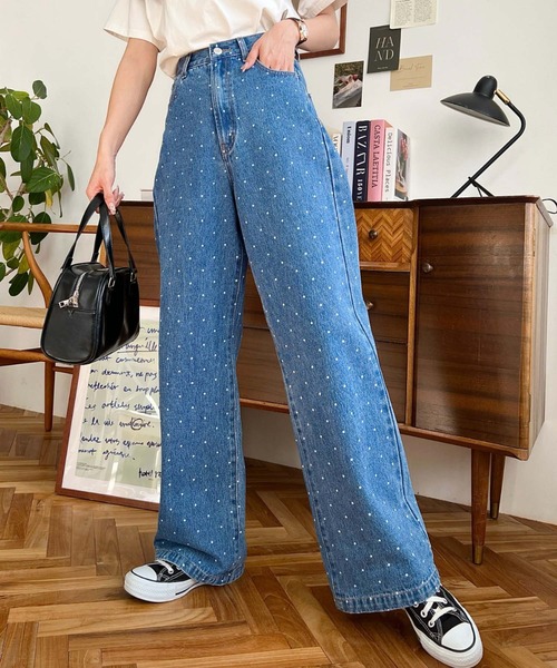 moment+(モーメントプラス)の「ドット&ハート&リボンプリントデニムパンツ(デニムパンツ・レディース・ブルー系その他/ブルー/サックスブルー/ブルー系その他2/ブルー系その他3/ブルー系その他4・S/M/L)」の14枚目の写真