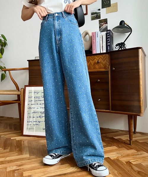 moment+（モーメントプラス）の「ドット＆ハート＆リボンプリントデニムパンツ（デニムパンツ・レディース・ブルー系その他/ブルー/サックスブルー/ブルー系その他2/ブルー系その他3/ブルー系その他4・S/M/L）」の14枚目の写真