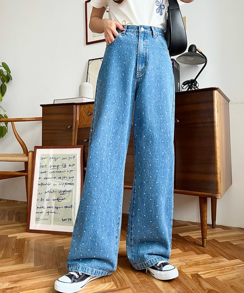moment+（モーメントプラス）の「ドット＆ハート＆リボンプリントデニムパンツ（デニムパンツ・レディース・ブルー系その他/ブルー/サックスブルー/ブルー系その他2/ブルー系その他3/ブルー系その他4・S/M/L）」の16枚目の写真
