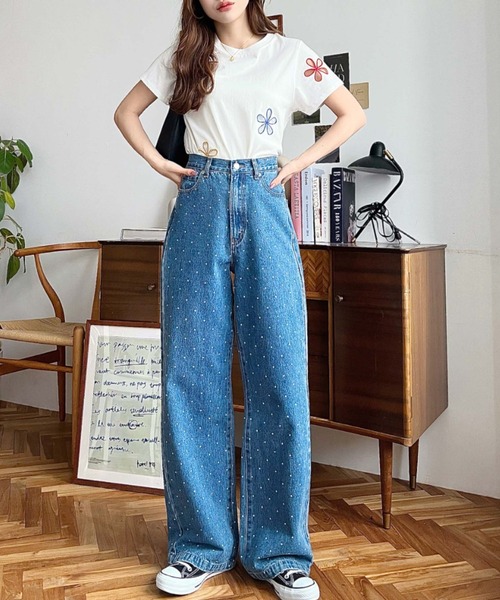 moment+（モーメントプラス）の「ドット＆ハート＆リボンプリントデニムパンツ（デニムパンツ・レディース・ブルー系その他/ブルー/サックスブルー/ブルー系その他2/ブルー系その他3/ブルー系その他4・S/M/L）」の17枚目の写真
