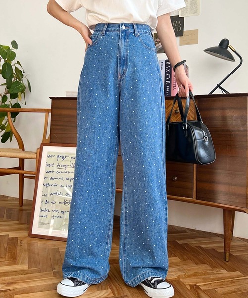 moment+（モーメントプラス）の「ドット＆ハート＆リボンプリントデニムパンツ（デニムパンツ・レディース・ブルー系その他/ブルー/サックスブルー/ブルー系その他2/ブルー系その他3/ブルー系その他4・S/M/L）」の18枚目の写真