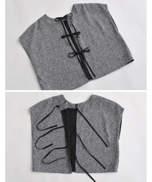 Re:EDIT（リエディ）の「前後2WAYサマーツイードリボンフレンチスリーブトップス（シャツ/ブラウス・レディース・アイボリー/ブラック/ブラック系その他・MEDIUM/LARGE）」の8枚目の写真