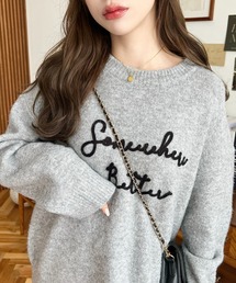 Munsing wear グレー ロゴ刺繍 セーター moment+ ニット セーター 6Gコードロゴ刺繍ニットプルオーバー