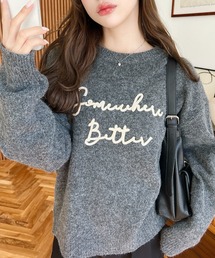 46MARK & LONA ロゴ刺繍セーター moment+｜モーメントプラスのトップス（グレー/灰色系・刺繍）通販