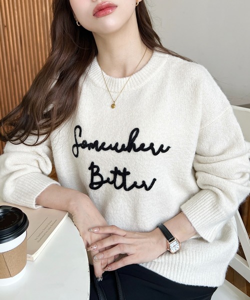 moment+(モーメントプラス)の「コードロゴ刺繍ニットプルオーバー(ニット/セーター・レディース・グレー/チャコールグレー/アイボリー/ネイビー/レッド・M/L)」の9枚目の写真