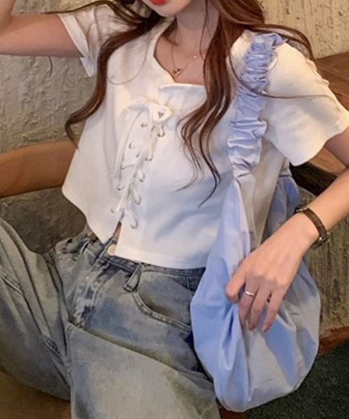 Teem Store（チームストア）の「レースアップ 半袖リブ Tシャツ