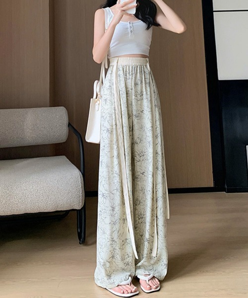 Miniministore(ミニミニストア)の「総柄ワイドパンツレディースウエストリボン(その他パンツ・レディース・グリーン/アイボリー/ブラック・FREE)」の16枚目の写真