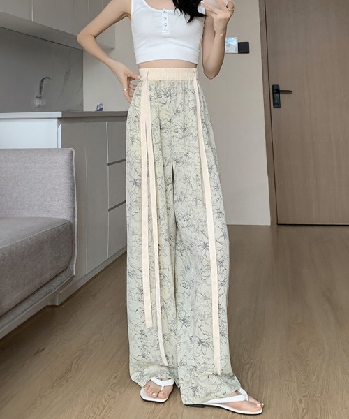 Miniministore(ミニミニストア)の「総柄ワイドパンツレディースウエストリボン(その他パンツ・レディース・グリーン/アイボリー/ブラック・FREE)」の15枚目の写真