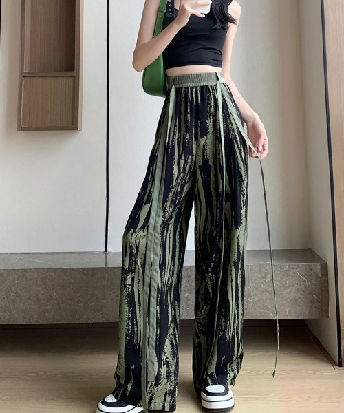 Miniministore(ミニミニストア)の「総柄ワイドパンツレディースウエストリボン(その他パンツ・レディース・グリーン/アイボリー/ブラック・FREE)」の11枚目の写真