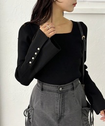 one after another NICE CLAUP | 【WEB限定商品】パールボタンベルスリーブニット(ニット/セーター)