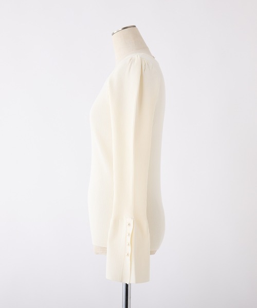 極美品✨RENE ノーカラージャケット ニット パール ベルスリーブ 36 セール】カチリラ ノーラペル ジャケット -ウォッシャブル・ストレッチ