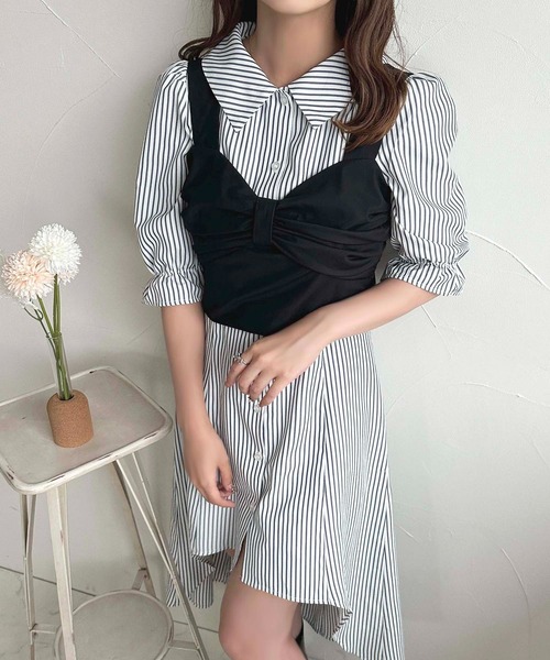 apres jour(アプレジュール)の「フィッシュテールシャツワンピース【ZOZOTOWN限定アイテム】(ワンピース・レディース・ネイビー/ブルー/オフホワイト・X-LARGE/フリー)」の2枚目の写真