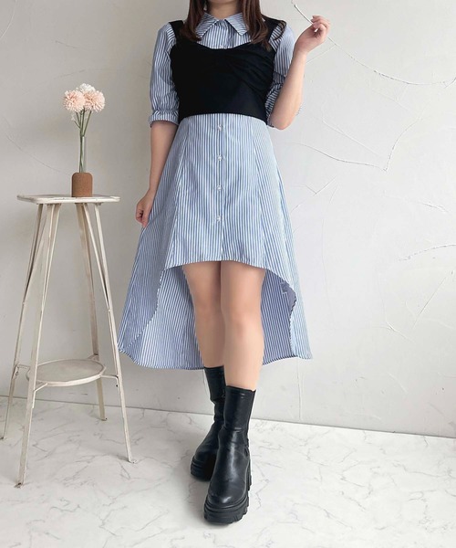 apres jour(アプレジュール)の「フィッシュテールシャツワンピース【ZOZOTOWN限定アイテム】(ワンピース・レディース・ネイビー/ブルー/オフホワイト・X-LARGE/フリー)」の3枚目の写真
