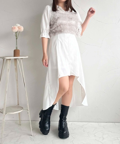 apres jour(アプレジュール)の「フィッシュテールシャツワンピース【ZOZOTOWN限定アイテム】(ワンピース・レディース・ネイビー/ブルー/オフホワイト・X-LARGE/フリー)」の4枚目の写真