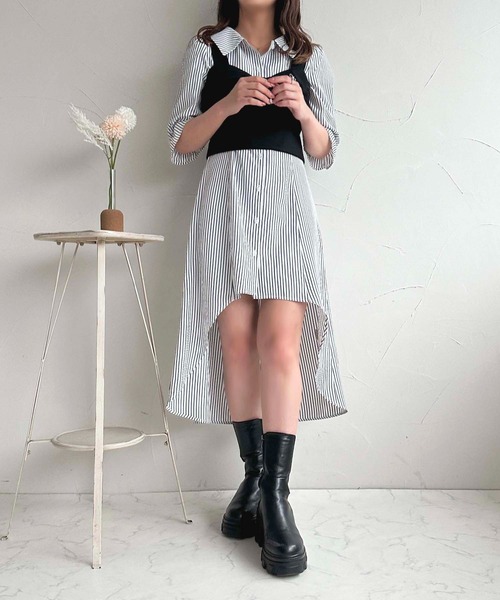apres jour(アプレジュール)の「フィッシュテールシャツワンピース【ZOZOTOWN限定アイテム】(ワンピース・レディース・ネイビー/ブルー/オフホワイト・X-LARGE/フリー)」の17枚目の写真