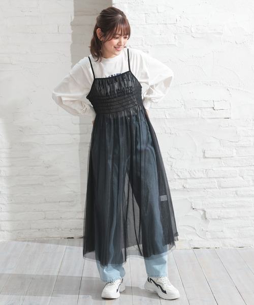 Honeys（ハニーズ）の「シアーチュールキャミワンピース（ワンピース・レディース・チャコールグレー/グレー/ブラック/アイボリー・LL/S/M/L）」の7枚目の写真