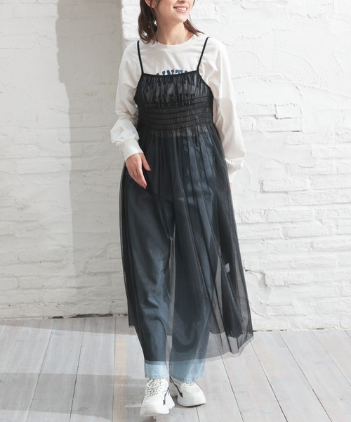 Honeys（ハニーズ）の「シアーチュールキャミワンピース（ワンピース・レディース・チャコールグレー/グレー/ブラック/アイボリー・LL/S/M/L）」の9枚目の写真