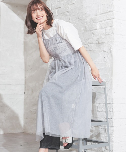 Honeys（ハニーズ）の「シアーチュールキャミワンピース（ワンピース・レディース・チャコールグレー/グレー/ブラック/アイボリー・LL/S/M/L）」の10枚目の写真